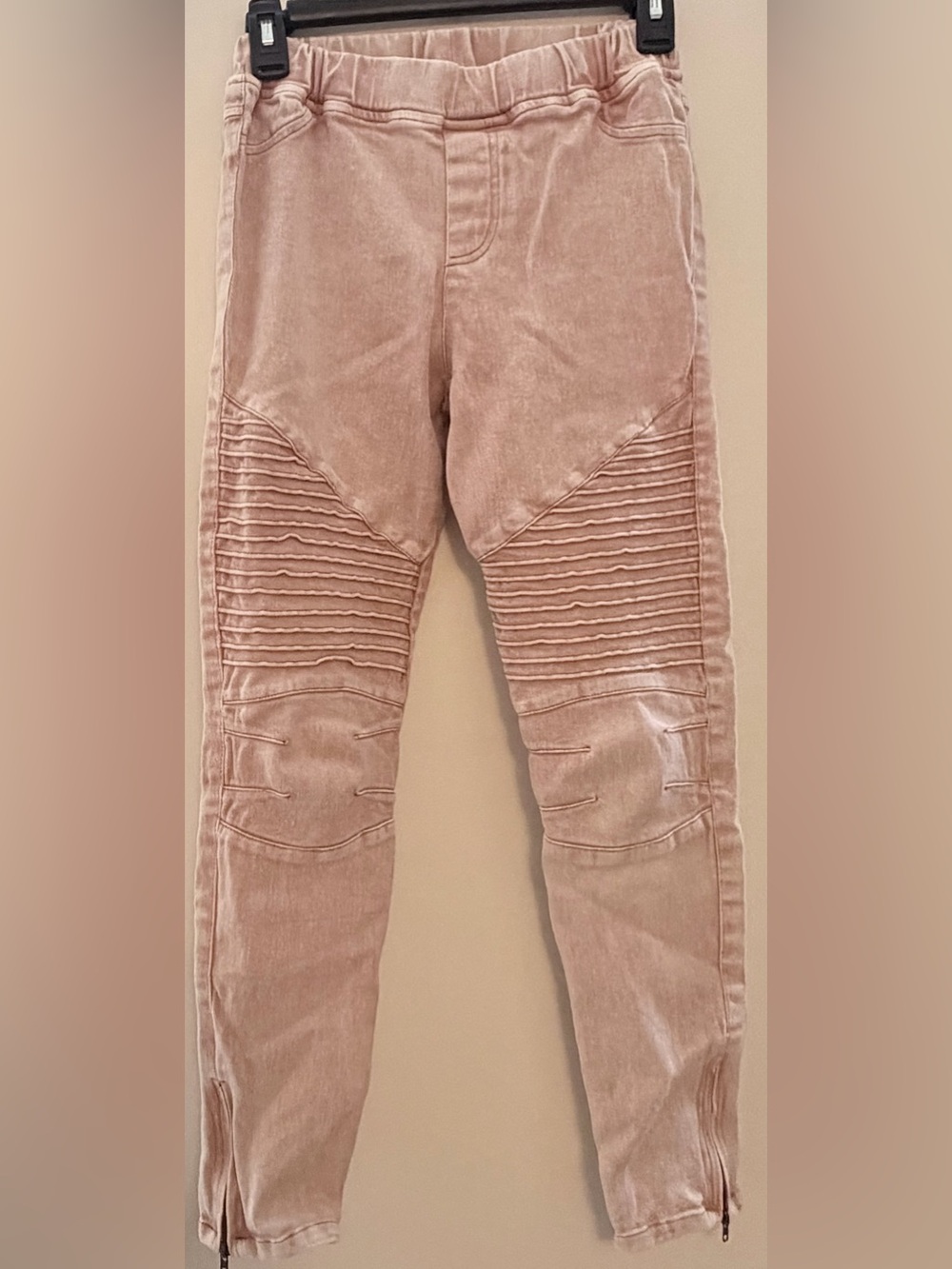 Umgee Mauve Pink Ribbed Moto Skinny Jeans